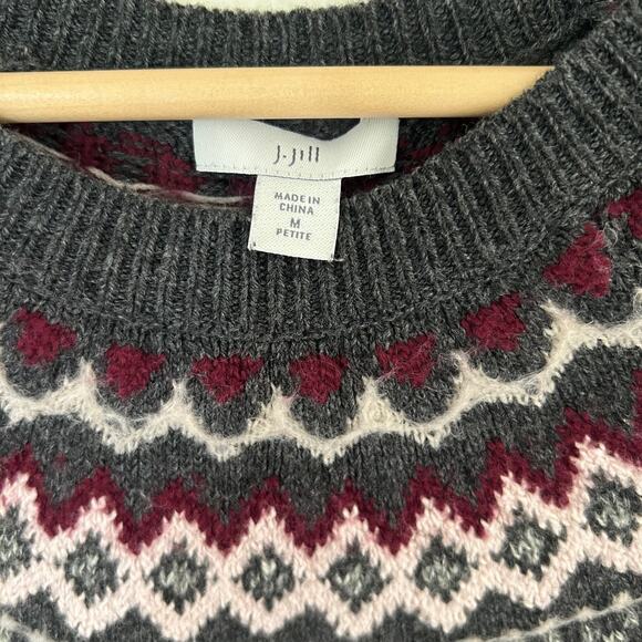 J. Jill Sweater Dress Knit Fair Isle Midi Grey SZPM Winter Comfortcore Comfy - Picture 6 of 8